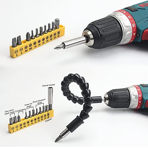 23Pcs Flexible Drill Extension - 1/4" Magnetic Hex Soft Flexible Shaft Extension Bits - 9 Universal Nut Driver Drill Bit Set And 12 Screwdriver Bit Sets Included - Flex Bit Extension For Furniture #TOP5