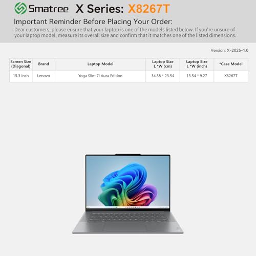 Image of Smatree Hard EVA Protective Sleeve Case Compatible for 15.3 inch Lenovo Yoga Slim 7i Aura Edition Laptop, Waterproof and Anti-Shock Bag (X8267T)
