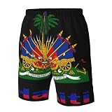 Generic Haiti Flag Logo Men's Beach Shorts Drawstring Quick Dry Running Athletic Shorts Comfortable Loose Gym Shorts Swimsuit Pants with Pockets Large White