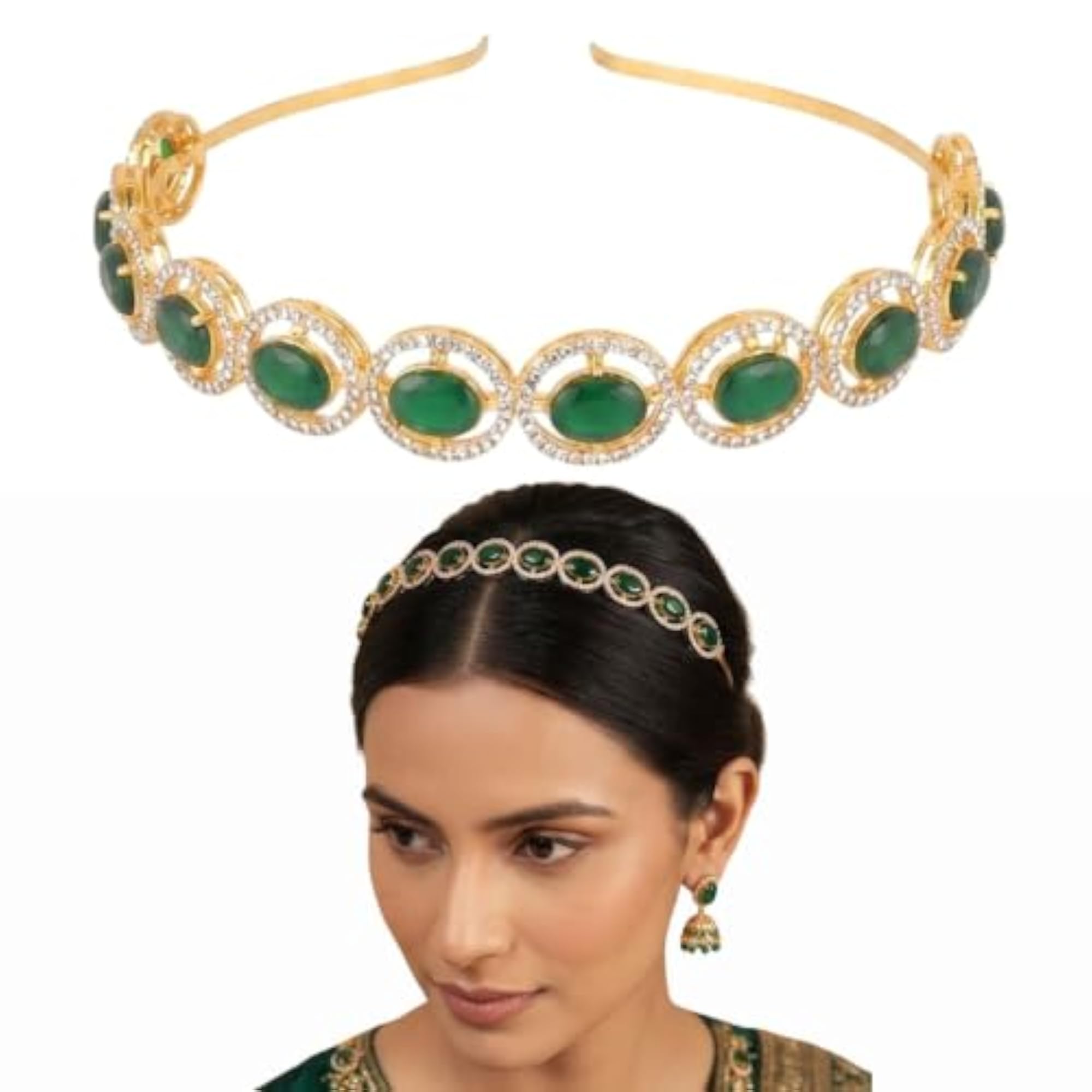 Traditional Kundan Mathapatti with Emerald Green Stones