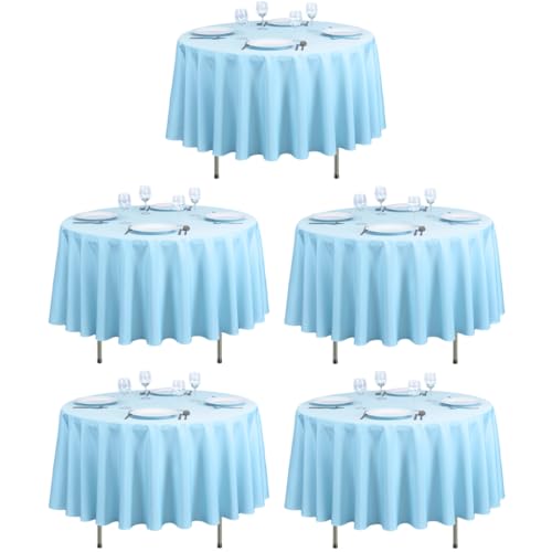 LTC LINENS 5 Pack 90 Inch Round Tablecloth Baby Blue - Wrinkle Resistant Table Cloth for Round Table -Washable Polyester Fabric Table Cover for Wedding, Baby Shower