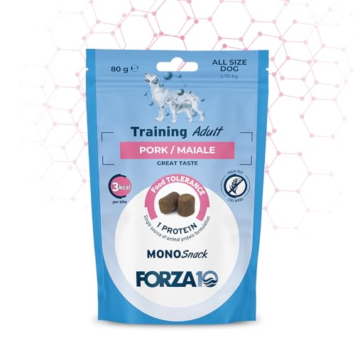 Forza 10 Snack Cane Training Maiale, snack per cani adulti di tutte le taglie e razze, favorisce il mantenimento del peso | 3 confezioni da 80 grammi l'una.