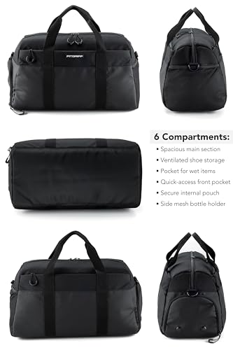 Fitgriff® Sporttasche & Reisetasche V2 für Damen und Herren - mit Schuhfach & Nassfach - Tasche für Sport, Fitness, Reisen - Trainingstasche, Gym Bag, (Full Black, Medium)
