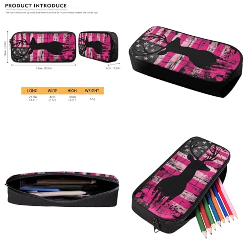 Deer Hunting Girls School Backpack 8-10 Years Old Pink American Flage School Bookbag with Lunch Box Set of 4 School Backpack for Middle School Casual Travel Daypack Rucksack3