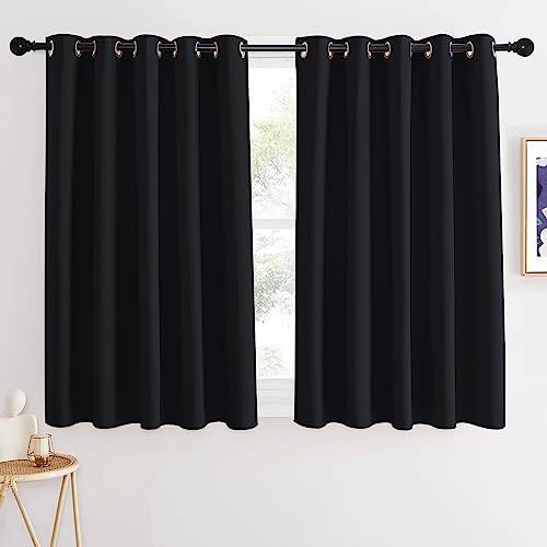 NICETOWN Bedroom Black Out Curtain 54 inches Long - Solid Thermal Insulated Grommet Blackout Window Treatment Sound/Light Blocking for Basement (1 Panel, W66 x L54, Black)
