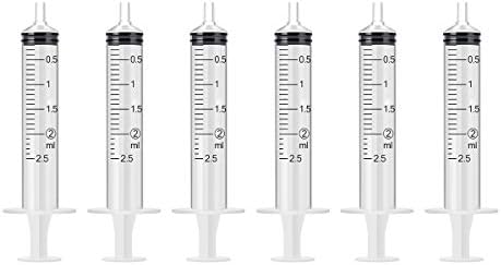 6 Pack – 2.5ml Plastic Syringe with Measurement, No Needle Suitable for Refilling and Measuring Liquids, Feeding Pets, Oil or Glue Applicator