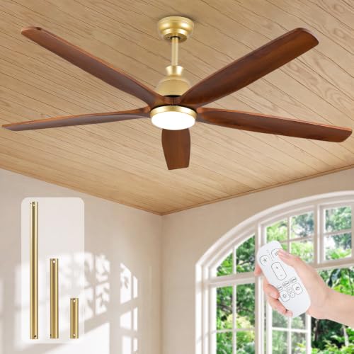 60'' Wood Gold Ceiling Fan with Light Remote, Modern Farmhouse, ETL Listed by YZEENM - Used condition - US$109.50