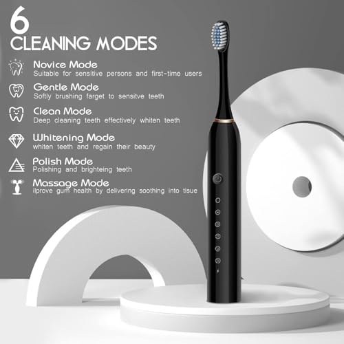 Image of Dangfly X-3 Electric Toothbrush, USB Rechargeable Sonic Toothbrush with 6 Cleaning Modes, 4 Brush Heads, Smart Timer, IPX7 Waterproof (multicolour)