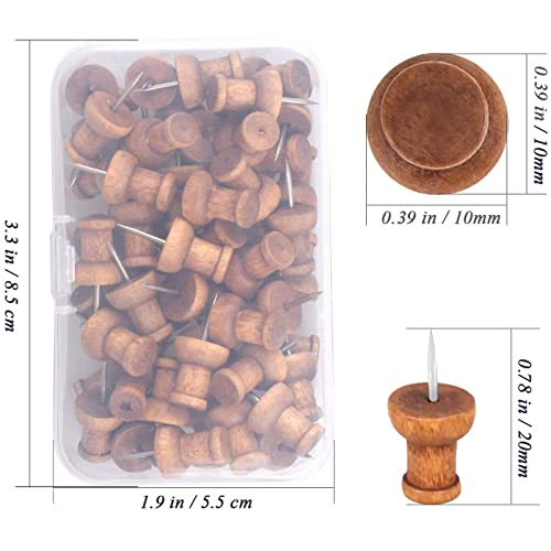 120 Pcs Wood Push Pins, Walnut, Standard, Wooden Thumb Tacks Decorative For Cork Boards Map Photos Calendar And Home Office Craft Projects With Box #TOP1