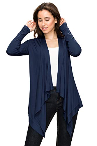 Image of Lock and Love Women's Draped Front Open Asymmetrical Cardigan - Casual Long Sleeve Lightweight Duster