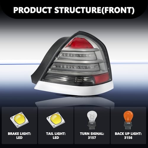 Image of Aosky LED Tail Light Assembly Compatible with 1998-2011 Ford Crown Victoria Rear Taillight Brake Signal Lamp with Bulbs (Smoke)