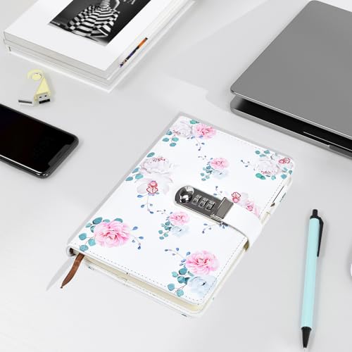 Diário com senha criativa A5 com fechadura, diário de couro PU com combinação de cadeado para cadern