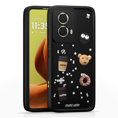 Image of Outlouders Back Cover for Motorola Moto G85 | 3D Cartoon Bear Cute Fun Silicone Full Body Protection Bumper Case (Black)