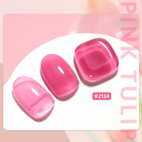 GAOY Jelly Gel Nail Polish, 16ml Sheer Pink Translucent Soak Off Gel Polish, UV Light Cure for Nail Art DIY, 2134 Pink Tulip