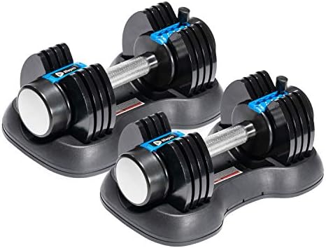 Lifepro Adjustable Dumbbell 25lb (5lb, 10lb, 15lb, 20lb, 25lb). 5-in-1 Dumbbells Adjustable Weights for Men and Women. Dumbbell Adjustable Free Weights Plates and Rack.Dumbbells Set of 2. (Powerflow Plus 2)