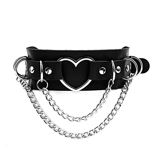 Manfnee Leather Studded Bracelet Heart Choker Punk Gothic Metal Rivet Chain Cuff Bangle Black Wristband #TOP1