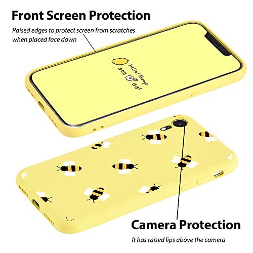 Maycari Cute Yellow Bee Pattern Phone Case For Iphone Xr, Liquid Silicone Soft Rubber Protective Phone Case Cover (With Soft Microfiber Lining) For Women Girls #TOP3