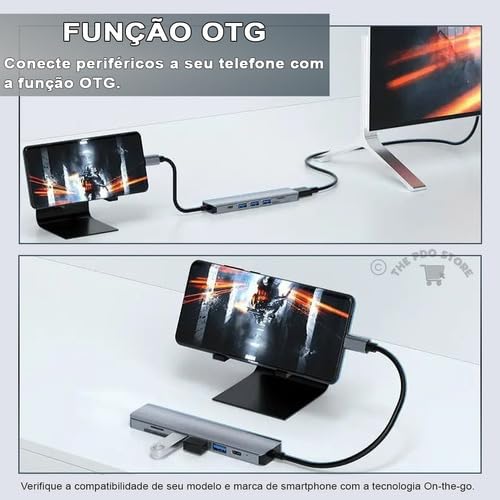 Adaptador Hub 7 em 1 Tipo C USB 3.0 Regua Pc adaptador multiportas USB C Hub com saída HDMI 4K a 60h