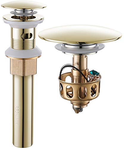 REGALMIX Vessel Sink Drain, Bathroom Faucet Vessel Sink Pop Up Drain Stopper, Built-In Anti-Clogging Strainer, with Overflow Light Golden, Fits Standard American Drain Hole(1-1/2" to 1-3/4") RWF083M