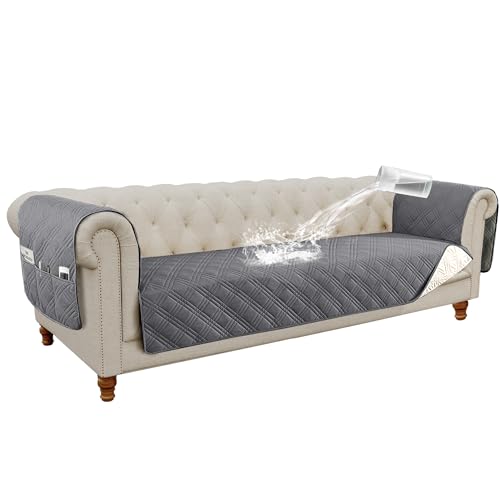H.VERSAILTEX 100% Waterproof Chair Slipcover Armchair Covers with Extra Long Armrest Cover Traditional Chesterfield Furniture Protector Cover for Pets Kids Children Dog Cat(Chair, Lily Pad/B