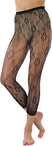 Image of ToBeInStyle Women's Single Floral Lace Fishnet Tights Footless & Stirrup Design