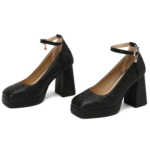 Concise Block Heel Mary Jane Square Toe Women Shoes2