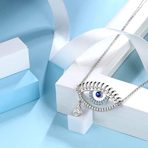 Turkish Blue Evil Eye Necklace Womens Protection Symbolic Collection Evil Eye Necklace Jewelry Gifts for Christmas 925 Sterling Silver Blue Eye Pendant Necklace Good Luck Necklace Jewellery Gift for Wife Girlfriend