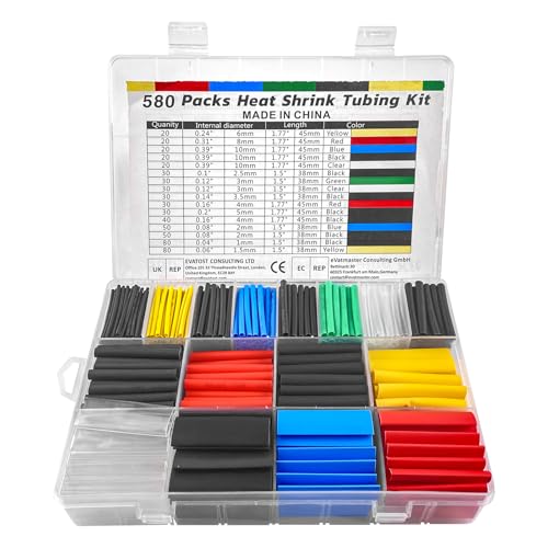 Lectorias 580 Piezas Tubo Termoretractil para Cables, Funda Termorretráctil 2:1, Tubos Termorretráctiles, para Aislamiento Eléctrico, Reparaciones y Conectores(11 Tamaños, 6 Colores)