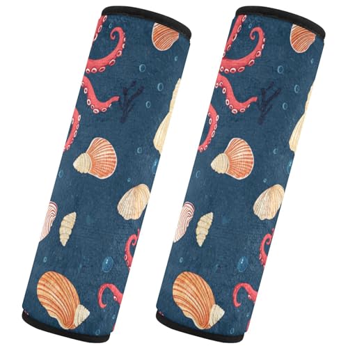 Seat Belt Covers 2 Pack Red Octopus Car Seat Strap Covers Super Soft Seashells Car Seat Neck Cover for Boys Girls Adults Babies S