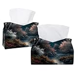 Funda para caja de pañuelos, paquete de 2 dispensadores de pañuelos faciales rectangulares de piel sintética para el hogar, oficina, coche, luz de luna por el lago