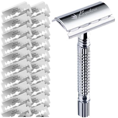 Item Primary Image of Kazakiri W 本格深剃り 両刃カミソリ 本体+替刃20枚付き 剃刀 かみそり 髭剃り 顔そり 男性 メンズ