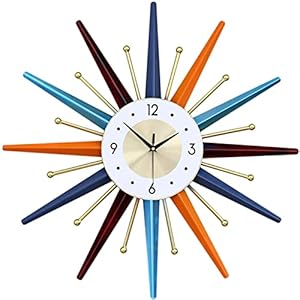 Vctrqov Large Wall Clock 22 Inch Modern Wall Clock Starburst Mid-Century Modern Decor Non-Ticking Battery Operated Colorful Clock Home Decorations for Living Room Bedroom Kitchen Office