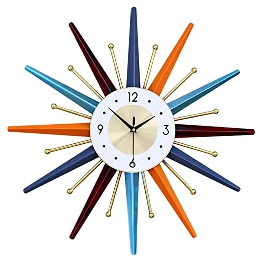 Large Wall Clock 31 Inch Modern Wall Clock Starburst Mid-Century Modern Decor Non-Ticking Battery Operated Colorful Clock Home Decorations for Living Room Bedroom Kitchen Office