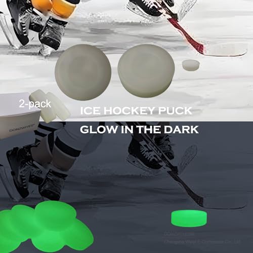 DONZWIYES Glow in The Dark Party Hockey Pucks Green Floor Puck for Youth Adults Outdoor Indoor Games and Ice Hockey and Roller Hockey Practicing Shooting and Handling Skills 2-Pack