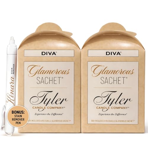Tyler Diva Glamorous Sachet Reusable Dryer Sheets Luxury Home Fragrance Collection 8 Count with Olivi Stain Remover Pen 2 Pack Bundle