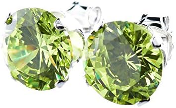 pewterhooter® 8mm Earrings for Women  925 Sterling Silver studs made with sparkling Apple Green crystal - Gift Box