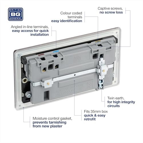 BG Electrical fbn22u3b Screwless Flat Plate Double Switched Fast Charging Power Socket with Two USB Charging Ports, 13 A, Black Nickel, 16.3 cm*18.0 cm*3.1 cm BG Electrical fbn22u3b Screwless Flat Plate Double Switched Fast Charging Power Socket with Two USB Charging Ports, 13 A, Black Nickel, 16.3 cm*18.0 cm*3.1 cm