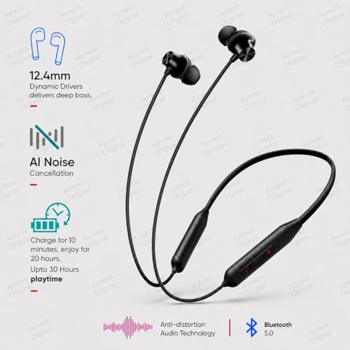 Image of Compatible with OnePlus Z2 ANC Neckband Buds Bluetooth with Modern Design Deep Bass Clear Audio (Black)