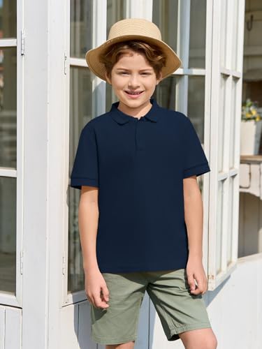 Haloumoning Boys Short Sleeve Pique Polo Shirt School Uniform Shirts for Kids 5-14 Years4