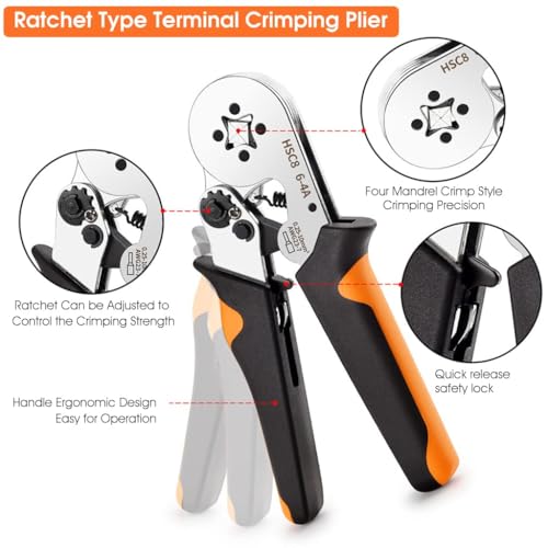 Image of Friederich Ferrule Crimping Tool Kit, Self-Adjusting Square Wire Crimper Plier for with 1200pcs Assortment Ferrule Wire Copper Crimp Connector, Wiring Cable Connector