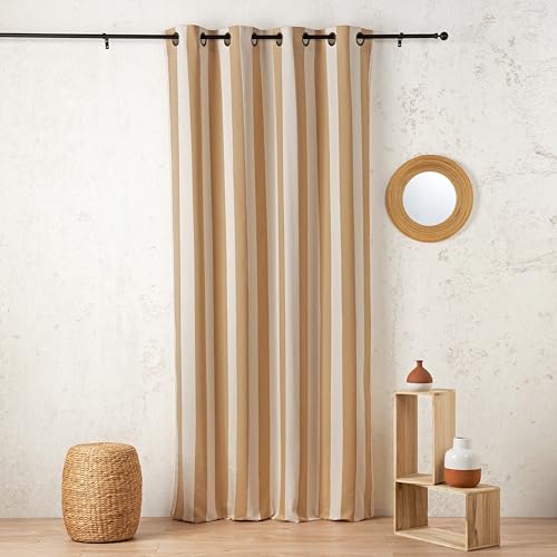 LINDER Rideau à Rayures Verticales - Tissé et Teint en France - Style Pop - Coloris Jaune Ocre - œillets Canon de Fusil -145x280cm - 56% Polyester 42% Coton...