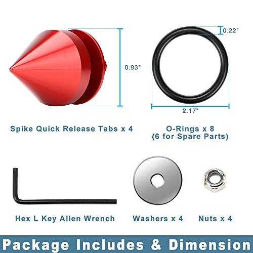 Rolling Gears Jdm Bumper Quick Release Front Rear Bumper Fasteners, Spike 4 Piece (Red), 8 X O-Ring #TOP3