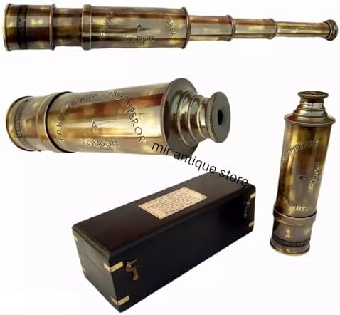 25in Antique Brass Handheld Telescope with Wooden Box – Vintage London 1841 Nautical Spyglass with Functional Optics – Maritime Collectible, Pirate Gift & Home Decor image 5
