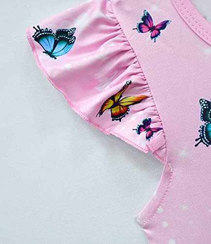 Dress For Girls, Summer Casual Dresses Toddler Cartoon Princess Dress Flutter Sleeve Fashion Dress Kids Party Dress Up Child Graphic Comfy Playwear Pink,(4-5T,120Cm) #TOP4