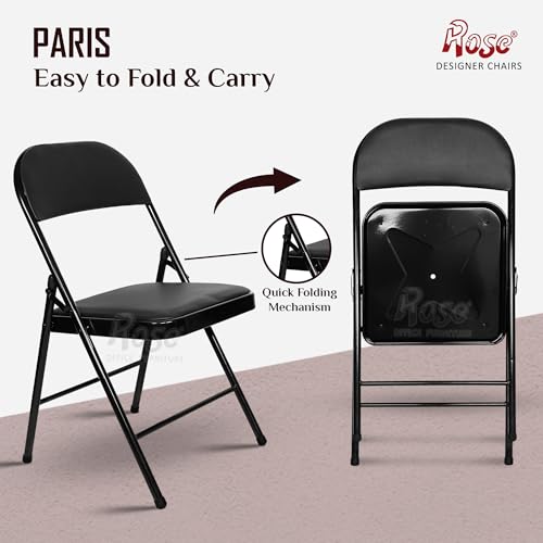 Image of ROSE Paris Folding Chair for Home | Lightweight, Portable, Balcony, Garden, Camping Chair | Indoor Outdoor Chair | Restaurant Chair (Black (Cushioned))