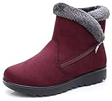  Femme Filles Chaussures Bottes de Neige Hiver avec Fourrure à Talons Plats Chaude Boots Plates Chaussures Fermeture Éclair Bottines,Rouge,Taille 245/38EU