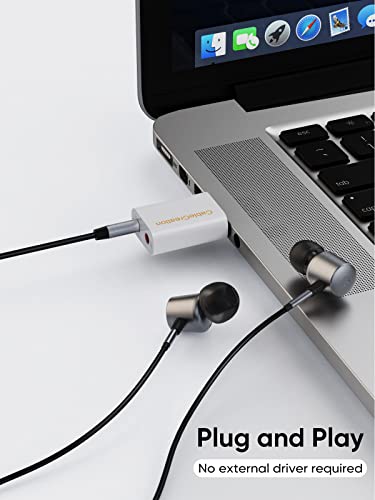 Image of CableCreation USB to 3.5mm Jack Audio Adapter, External USB Stereo Sound Card with 3.5mm Headset and Microphone Jack for PS4, PS5, Windows, Mac, Linux, Plug and Play, White