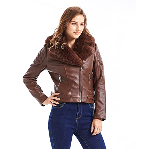 Gran Oriente Black Faux Leather Jacket For Women With Faux Fur Collar Long Sleeve Parka With Pockets Warm Winter Parka Coat With Belt Plus Size Outerwear Gk017-Black-L #TOP2