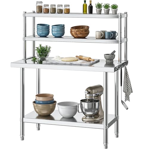 Image of DWVO 30x24in Stainless Steel Table with Adjustable Overshelf | NSF Metal Prep Worktable for Kitchen Restaurant Hotel Garage Warehouse Home Commercial