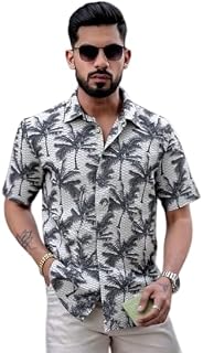 ROUGHSTER TRYKAR Men’s Tropical Palm Tree Printed Half Sleeve Shirt | Casual Button-Down Summer Beach Shirt with Nature De... Price In India